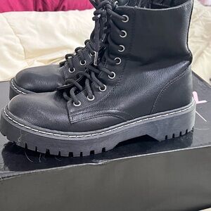 Black Faux Leather Ankle Boots